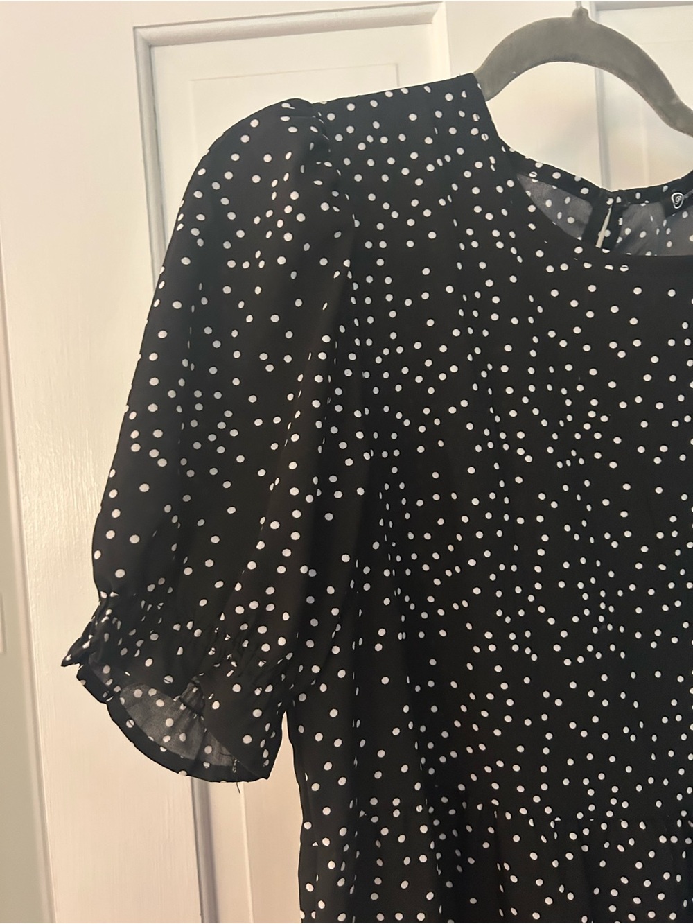 Women's Black Polka Dot Midi Dress - Elegant Tiered Silhouette
